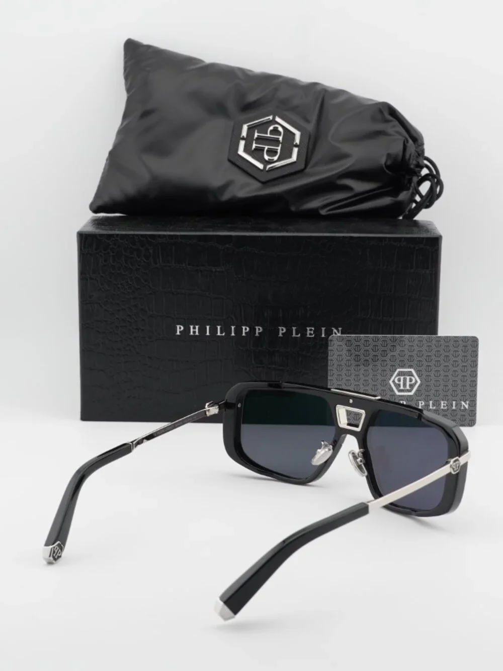 Philipp Plein SPP008M 0700 Aviator Sunglasses – Shiny Black/Grey